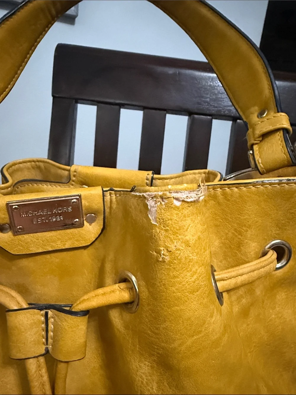 Michael Kors Mustard Yellow Drawstring Shoulder Tote
